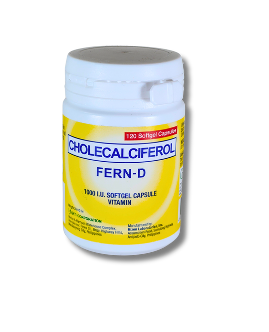 Fern-D Cholecalciferol 120 Capsule in a Yellow bottle