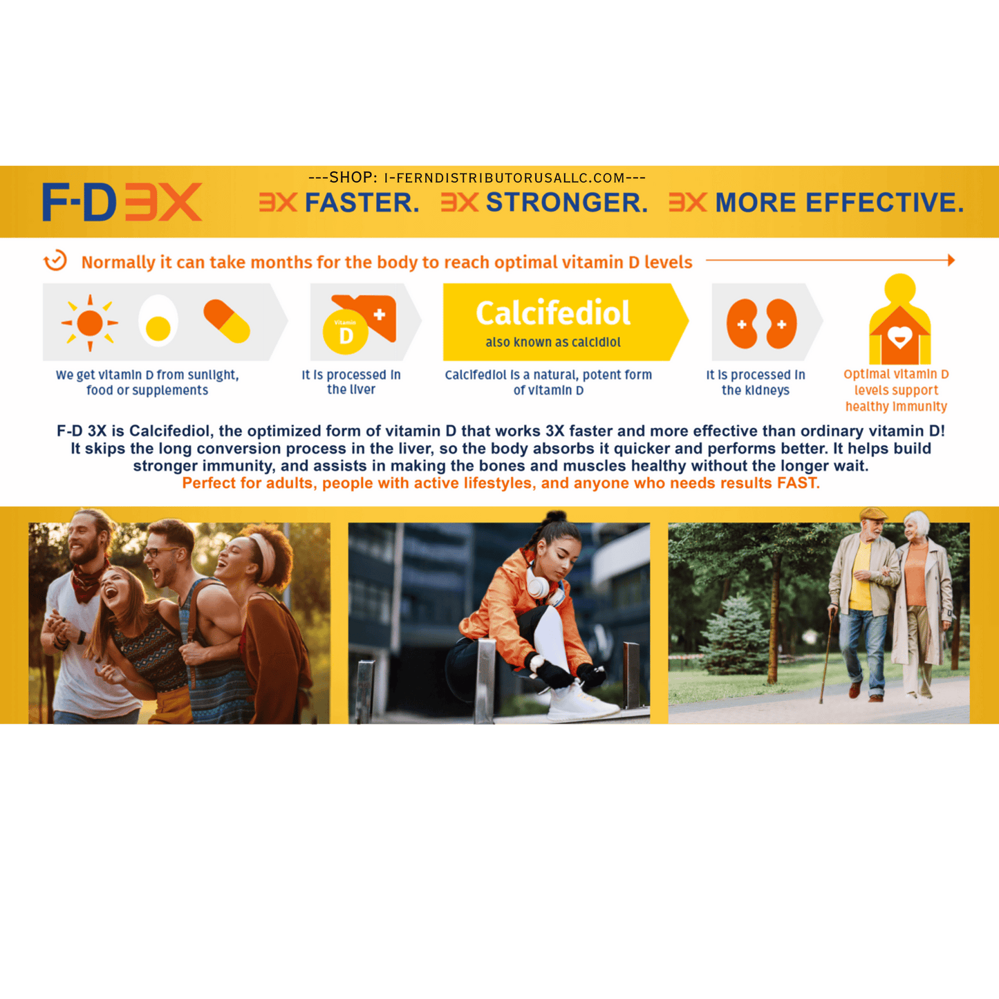 Advertisement for F-D3X supplement with text and images of people outdoors.