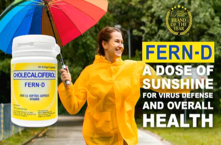 fern-d yellow bottle with a girl smiling and holding a rainbow umbrella wearing a yellow rain coat