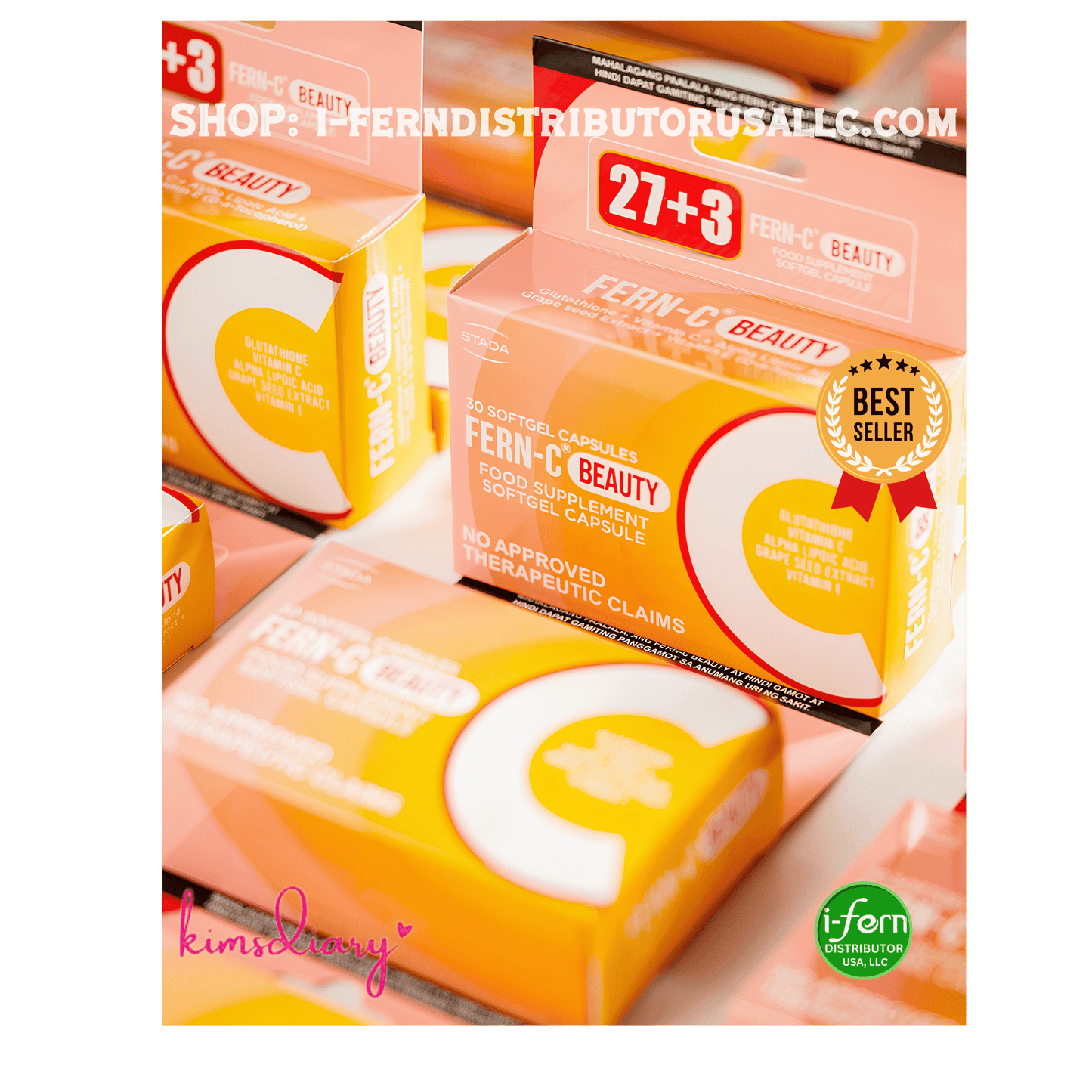 Fern-C Beauty Glutathione supplement boxes with visible branding on a green background Fern-C Beauty Glutathione Shop online at iferndistributorusallc Kimsdiary