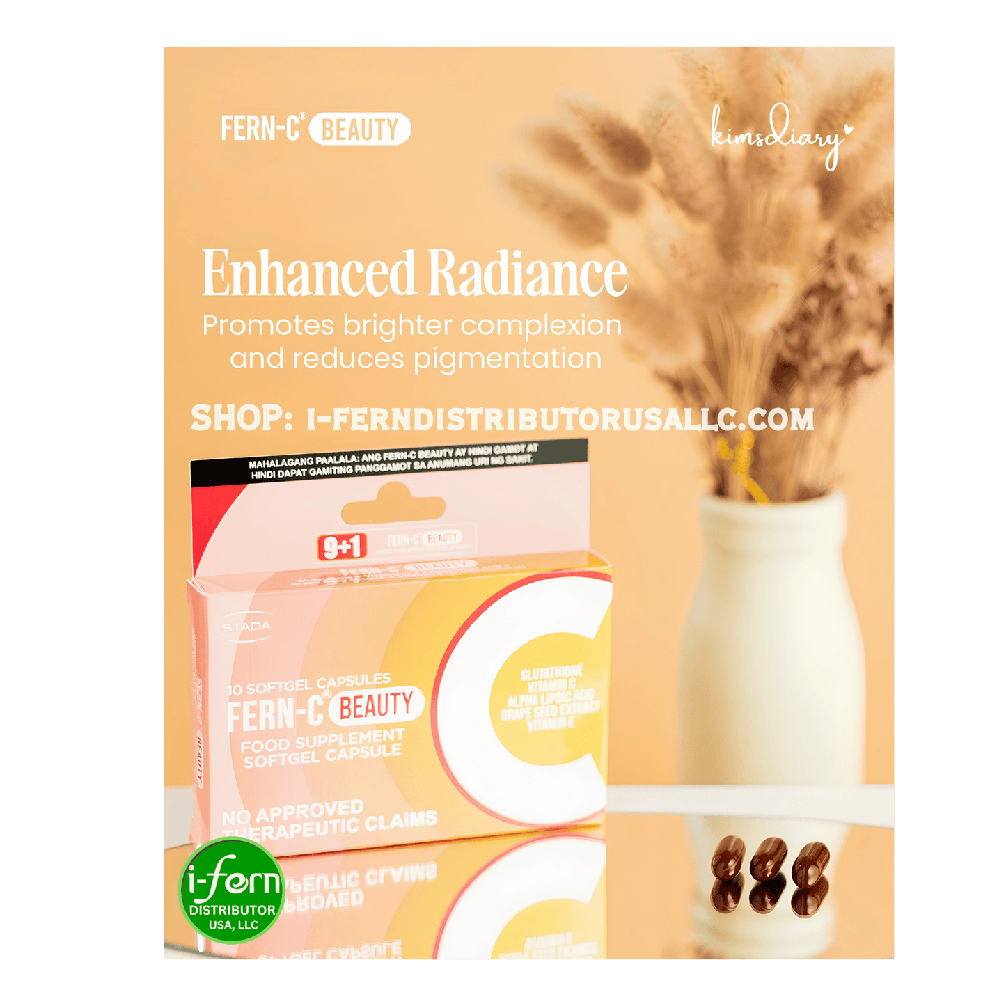Fern-C Beauty Glutathione 10 Softgel Capsules I-fern USA shop online i-ferndistributorusallc.com