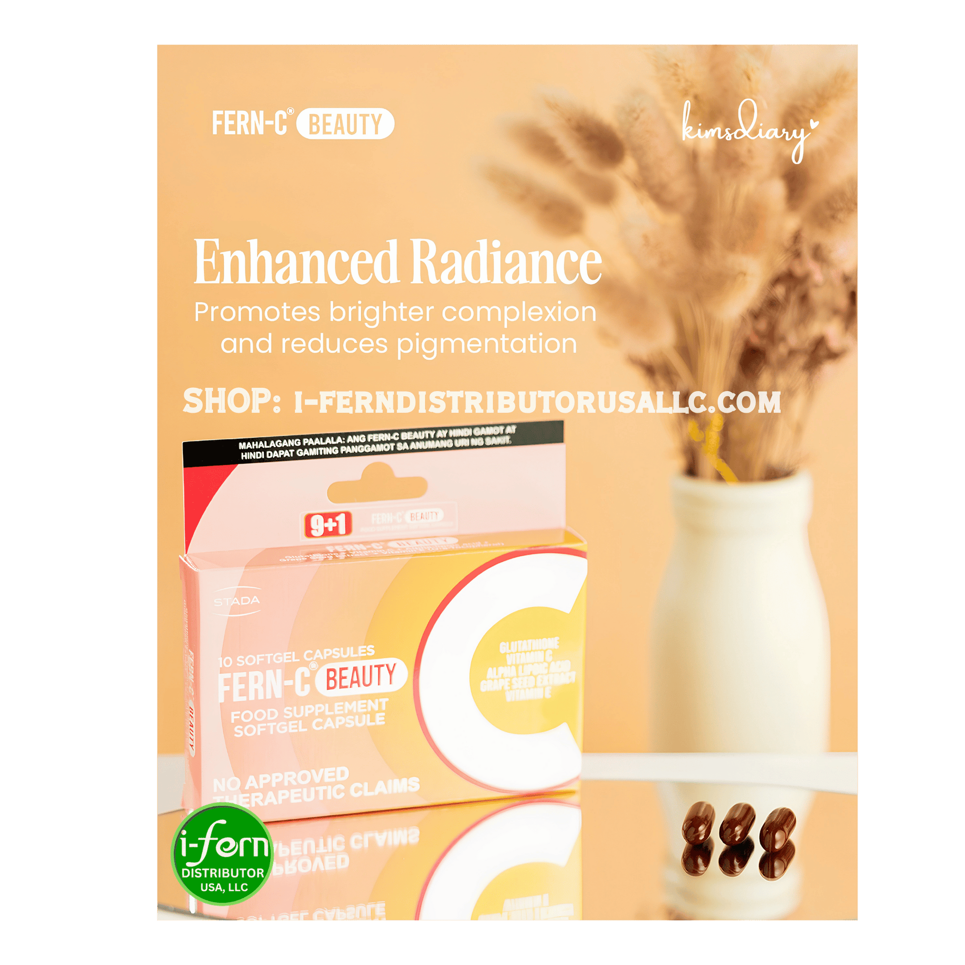 Fern-C Beauty Glutathione 10 Softgel Capsules I-fern USA shop online i-ferndistributorusallc.com