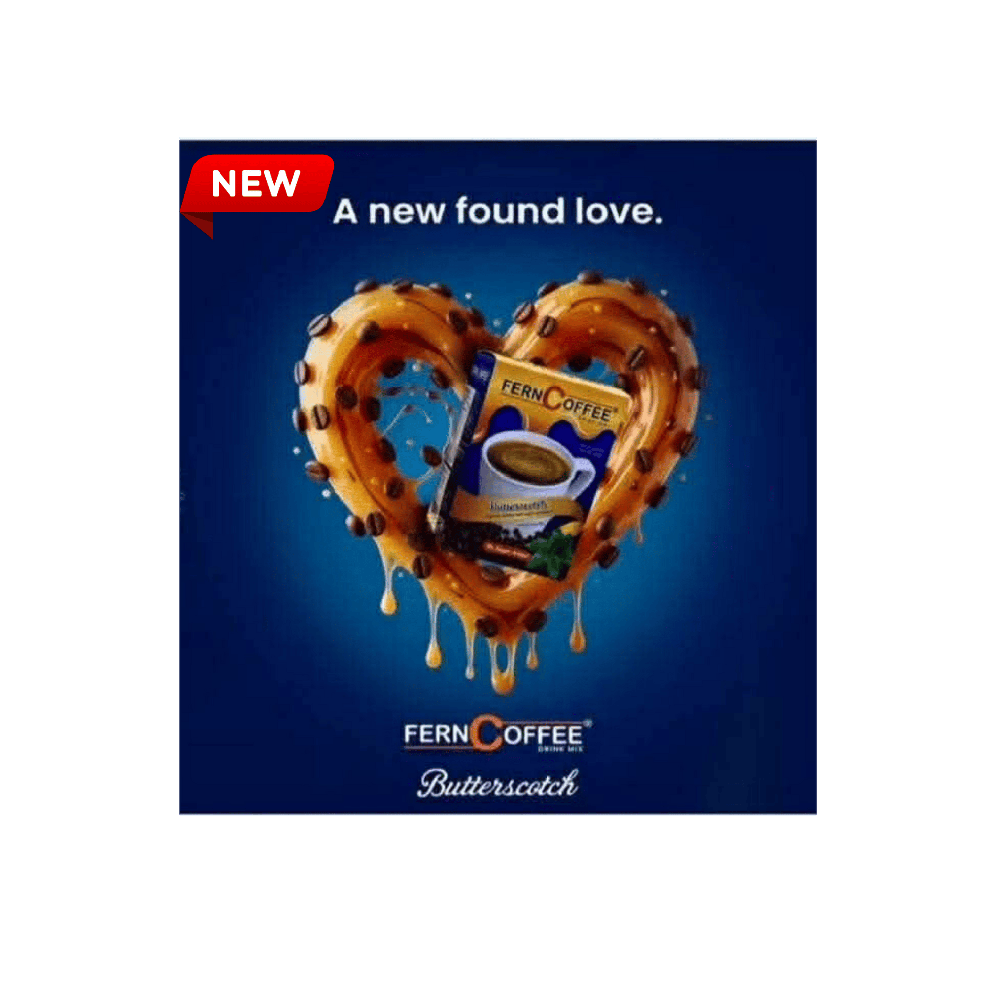 FERN-COFFEE™ Butterscotch instant coffee sachet with Quali-E® Vitamin E and Stevia – sugar-free butterscotch flavored 3-in-1 coffee mix