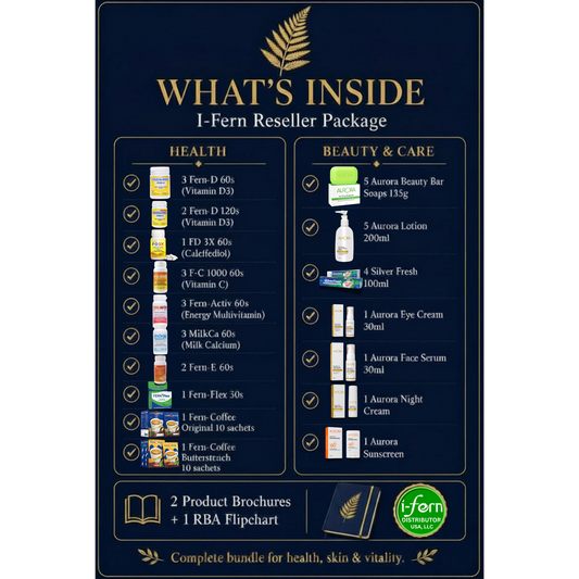 I-Fern Reseller Package featuring health supplements and skincare products