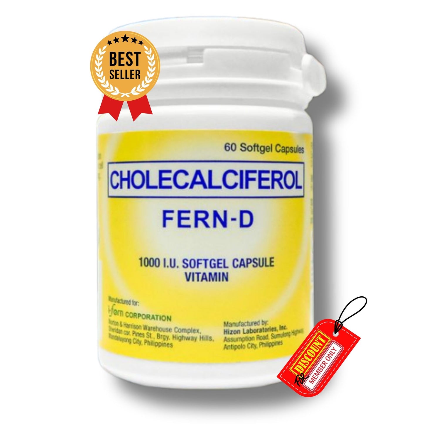 FERN-D Cholecalciferol (Vitamin D3) 60 Softgel Capsules I-fern USA