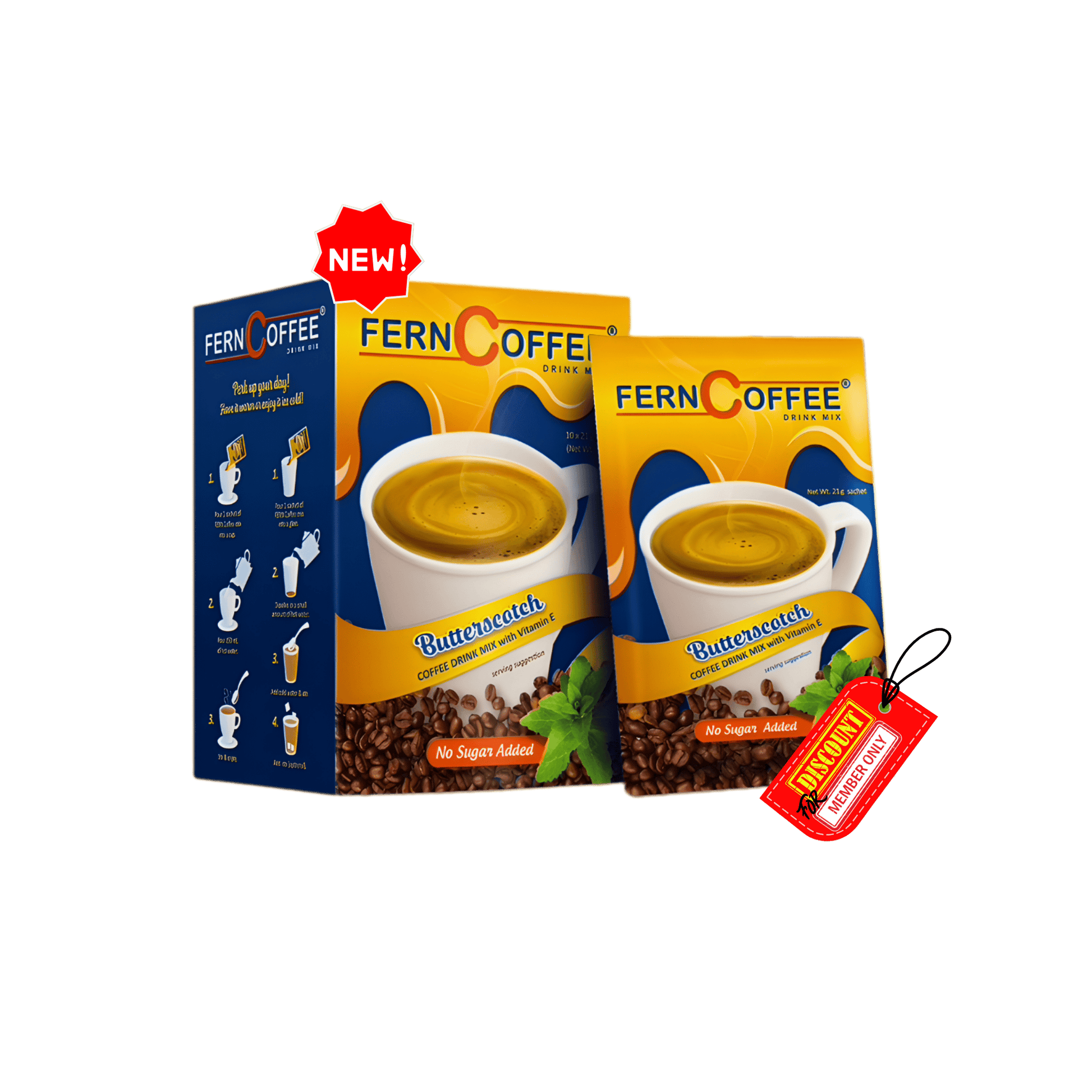 FERN-COFFEE Butterscotch Vitamin E Coffee - Stevia Sweetened | 10 Sachets