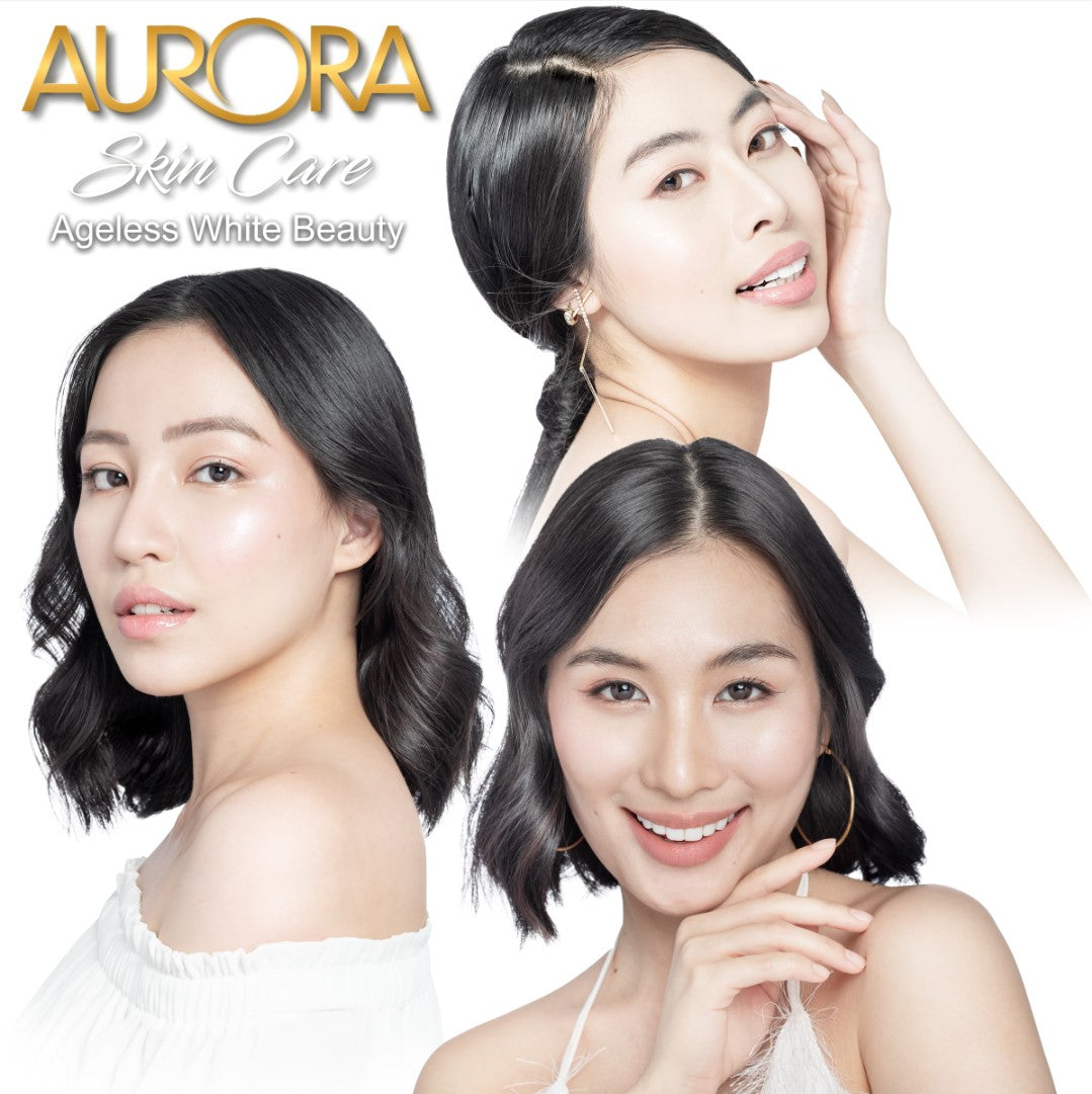 Aurora Skin Care advertisement with three women showcasing their skin.