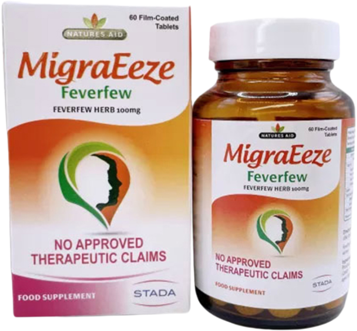 MigraEeze box next to bottle with orange label