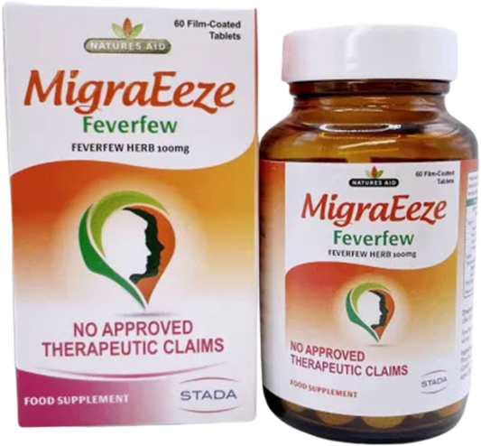 MigraEeze box next to bottle with orange label