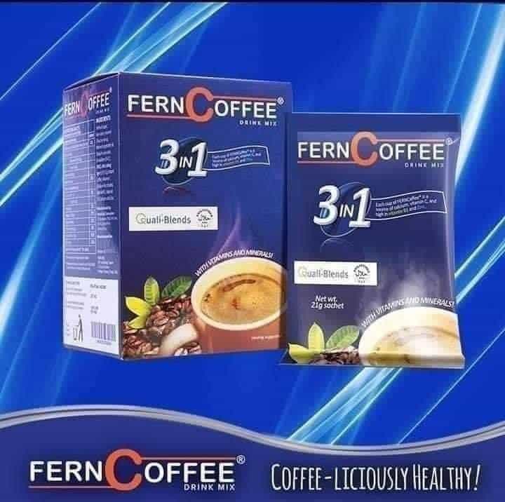 Fern-Coffee box and sachet with blue label and background