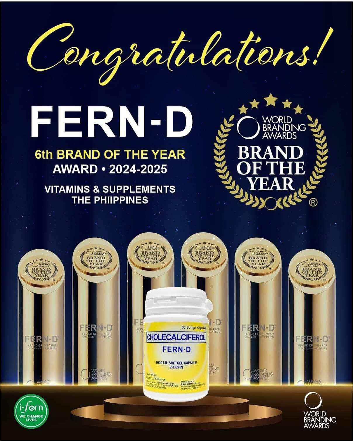 Load video: FERN-D recognizes its 6th consecutive &quot;Brand of the Year&quot; win at the World Branding Awards, emphasizing its dedication to improving the health and well-being of Filipinos.