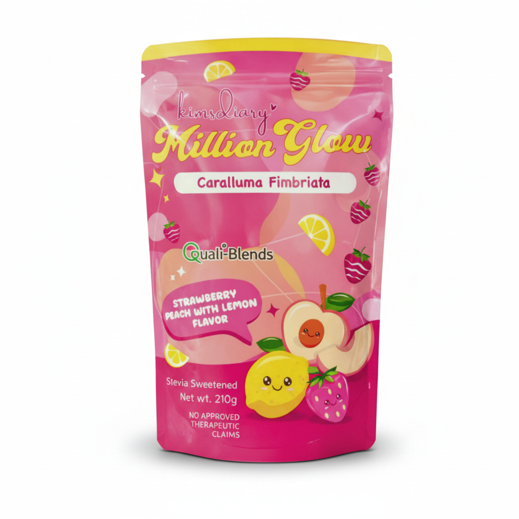 Kimsdiary Million Glow Strawberry Peach with Lemon Wellness Drink 10 Sachets 210g with Caralluma Fimbriata and Quali-Blends | I-Fern Distributor USA